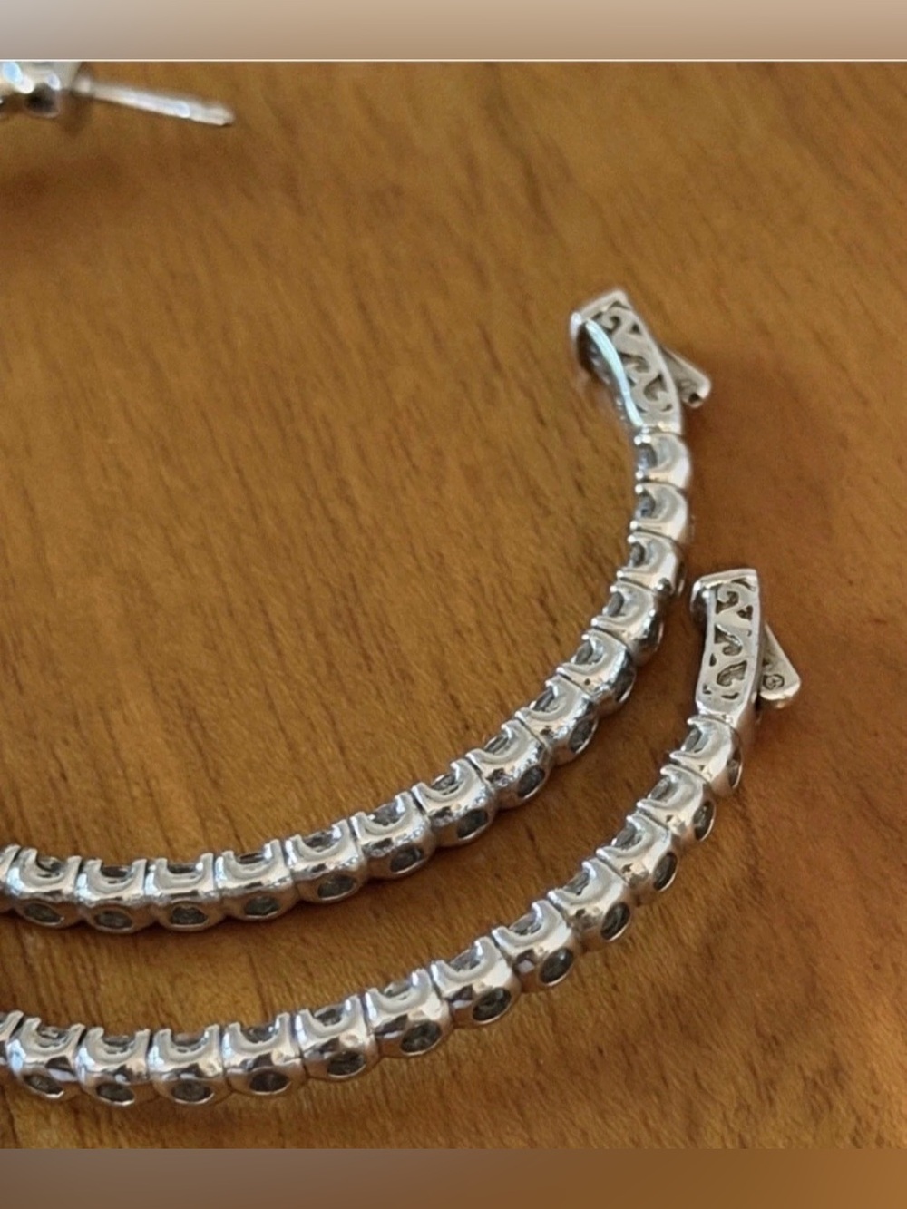 Vintage Sterling Silver Tennis Style Crystal Hoop Earrings - Picture 3 of 9